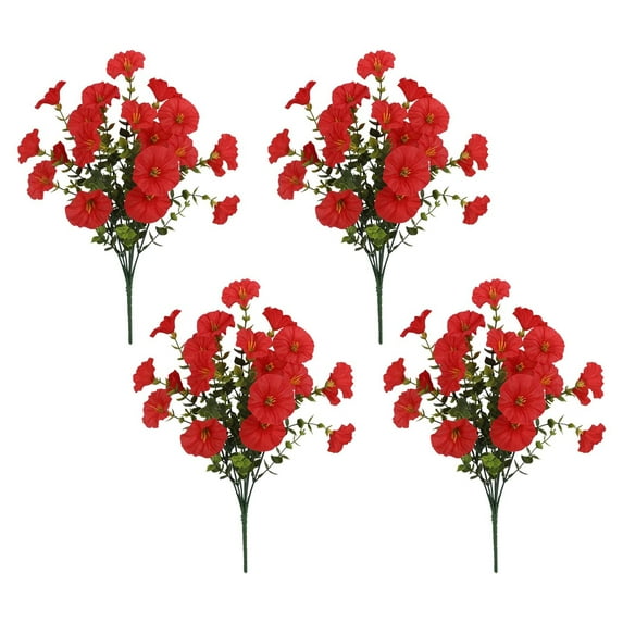 4 Bundles Artificial Flowers Morning Glory,Outdoor UV Resistant Fake Flower No Fade Faux Plastic Plants for Home Wedding Garden Porch Christmas Decor