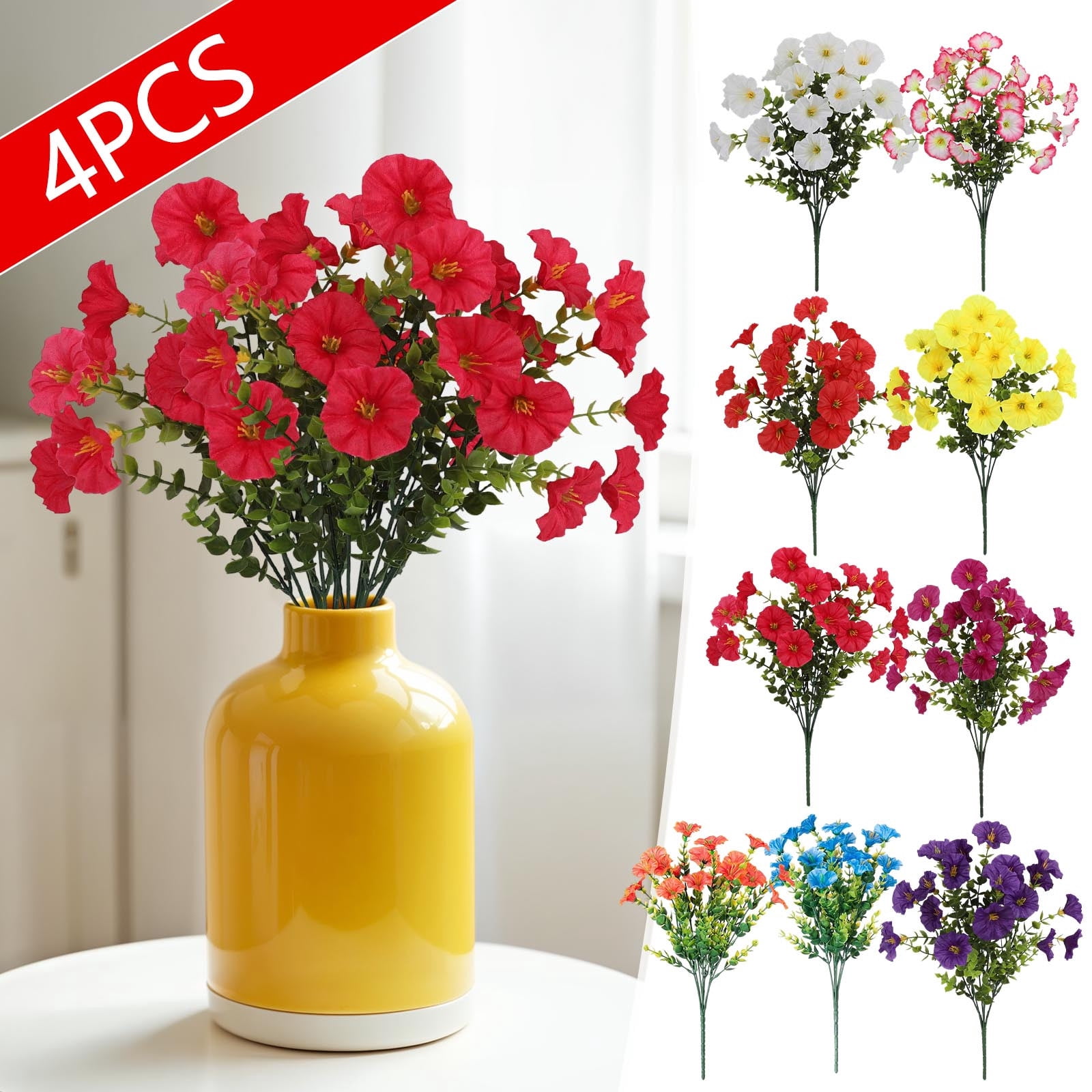 SAING 12 Bundles Artificial Morning Glory Flowers - UV Resistant, Faux Outdoor Plants, Orange, 14.2" Each