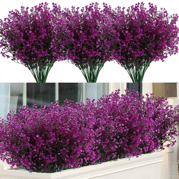 4 Bundles Artificial Greenery Plants Plastic Fake Bell Grass Flowers Lifelike Patio Yard Corridor Indoor Outdoor Home Garden Balcony Pot Planter Filler Table Arrangement Decoration (Fuchsia)
