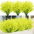thumbnail image 1 of 4 Bundles Artificial Shrubs Bushes, Fake Outdoor UV Resistant Plants , Faux Plastic Bell Leaves Greenery for Indoor Outside Hanging Planter Home Office Wedding Farmhouse Decor (Yellow), 1 of 7