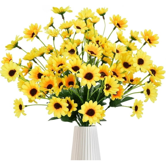 4 Bundles Artificial Sunflowers with 22 Heads, Small Daisy with Stems, Spring Silk Flowers, Outdoors Yellow Flowers for Home Table Centerpieces Wedding Decor