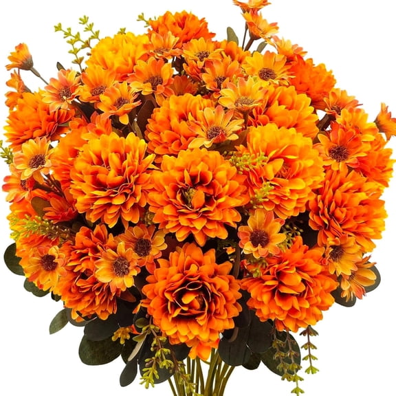 4 Bundles Fall Flowers Artificial Mums for Outdoors