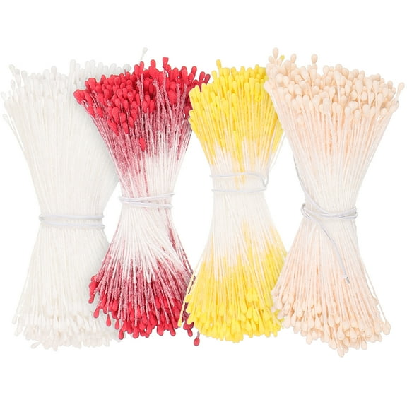 4 Bundles of Double Heads Handmade Flowers Pollen for DIY Making