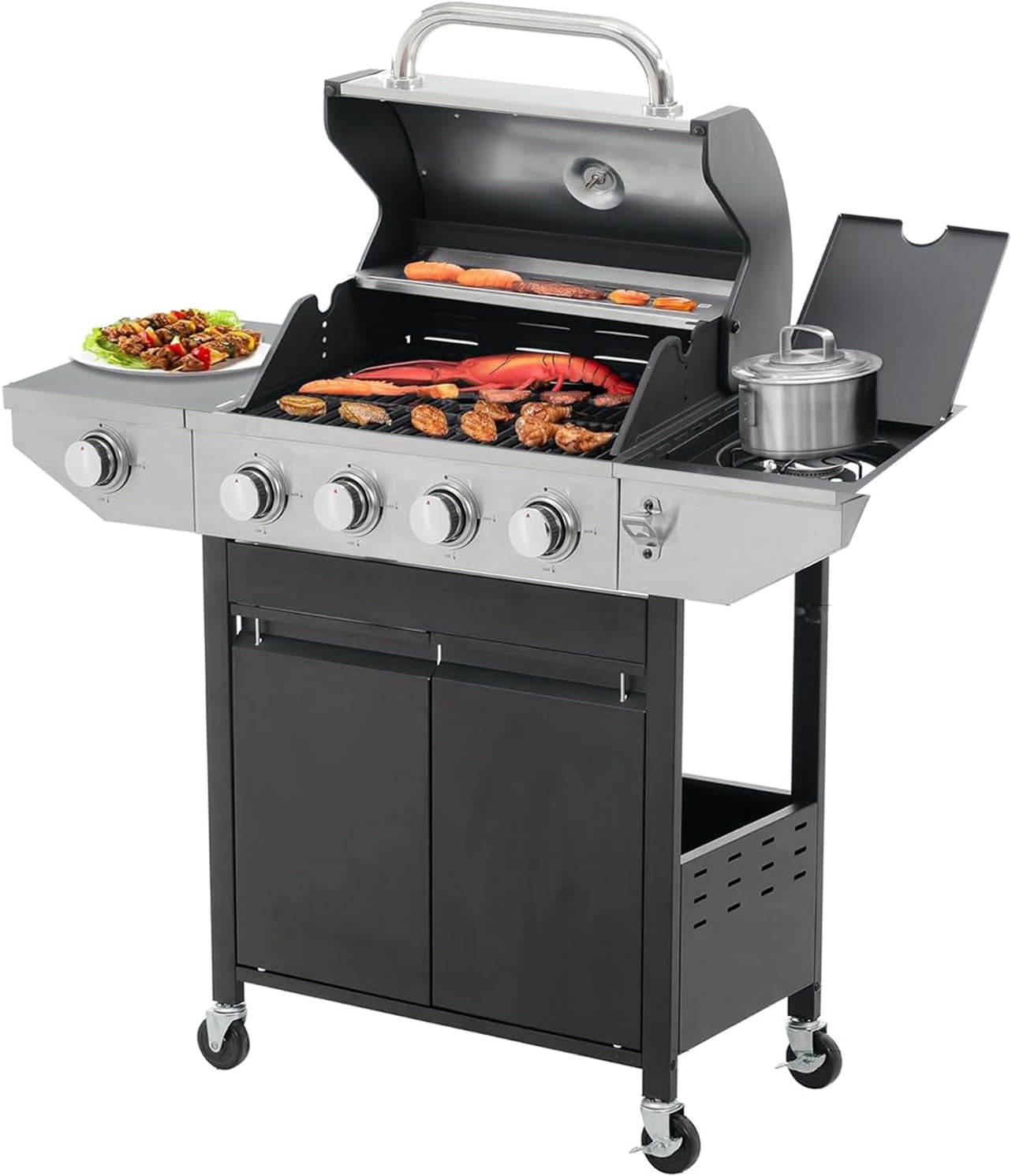 CosmoGrill 8 Burner Stainless Steel Yamara 6+2 Gas BBQ, Viewing Glass 6 Main Burners~5060381728929 09c Mp