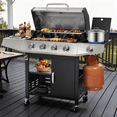 thumbnail image 1 of 4-Burner BBQ Grill W/Side Burner, 50,000BTU Gas Propane Grill Portable with Storage Cabinet, Heavy-Duty Stainless Steel Outdoor Cooking, with Tank Hook, Towel Rack, Steel Brush, 1 of 11