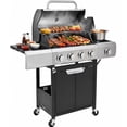 thumbnail image 1 of 4 Burner BBQ Propane Gas Grill with Side Burner, Stainless Steel Patio Garden Barbecue Grill with Wheels & Bottle Opener for Outdoor Cooking, 1 of 8