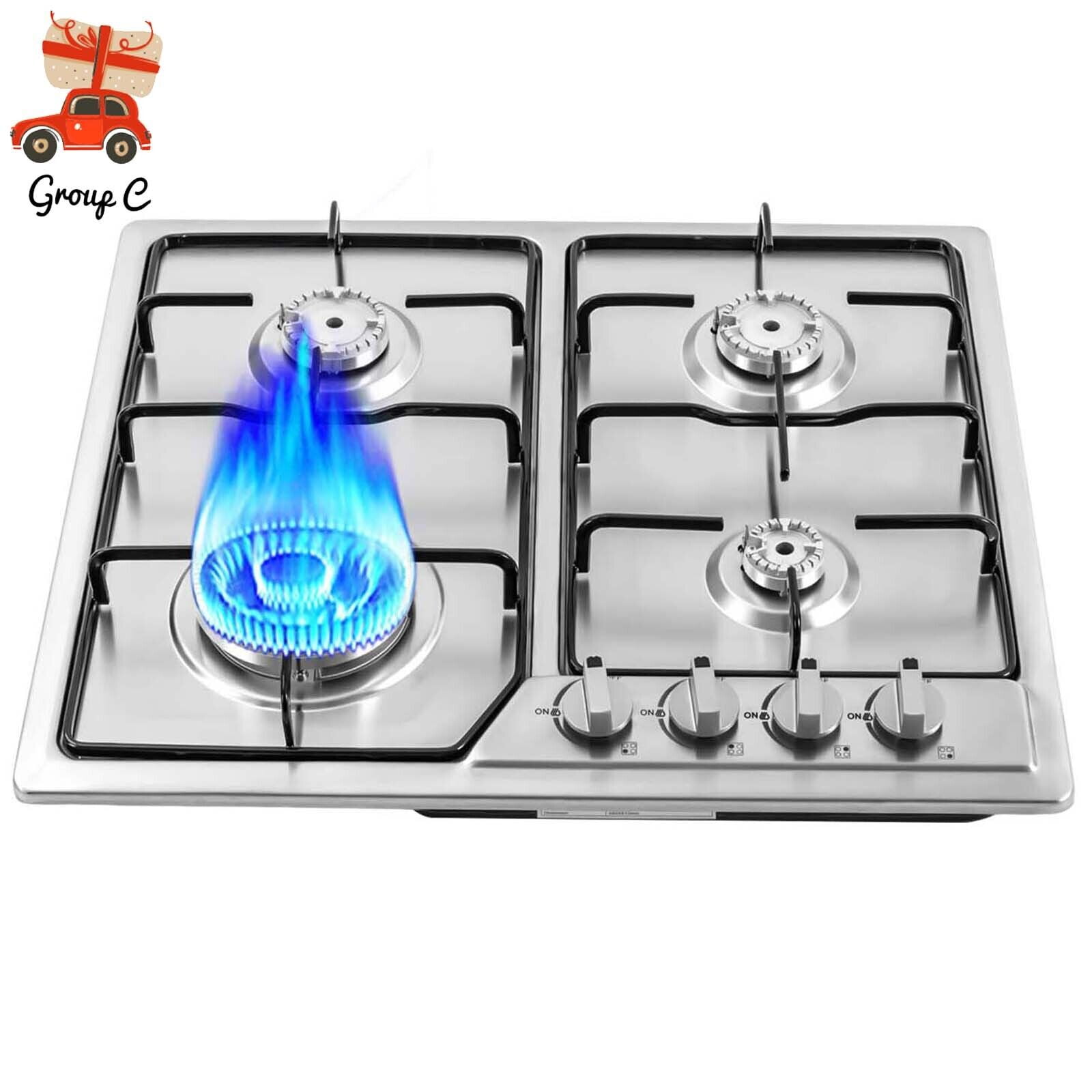 580x520mm Stainless Steel 4-Burner Built-in Gas Cooktop – Battery Ignition, Natural Gas & LPG Compatible with Flame Failure Safety System