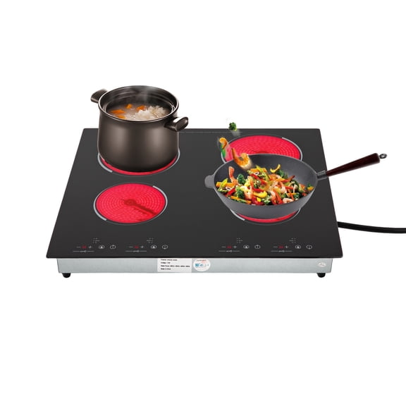 4-Burner Electric Cooktop 3000W 110V, 9-Level Temp 80-650C, LED Touch Control, Ceramic Glass, for Home Kitchen Countertop Built-in