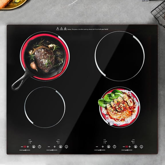 4 Burner Electric Cooktop 3000W, Builtin/Countertop Ceramic Hob with 9 Power Levels  LED Touch Control, 0120min Timer, 80650 Temp Range  For Family Kitchen  110V