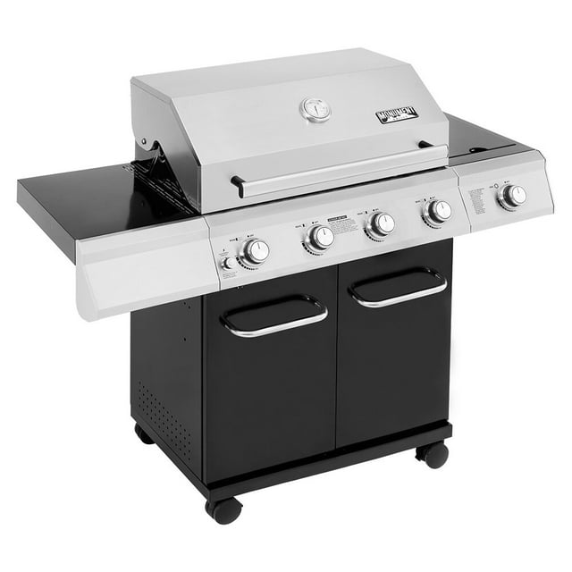 4 - Burner Free Standing Liquid Propane 60000 BTU Gas Grill with Side Burner and Cabinet, Primary Cooking Surface Area: 473 square inches, Cooking Surface Area : Medium (15-20 Burgers)