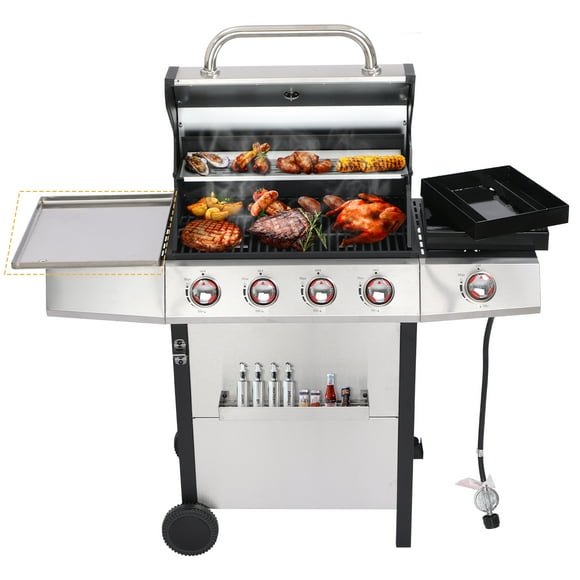 CIG GARDEN 4 Burner Gas Grill Combo with Side Burner, 3 in 1 Gas BBQ Grill with Charcoal Grill and Griddle, 52,000 Outdoor Barbecue Grill Perfect for Outdoor Cooking, Balcony, Backyard