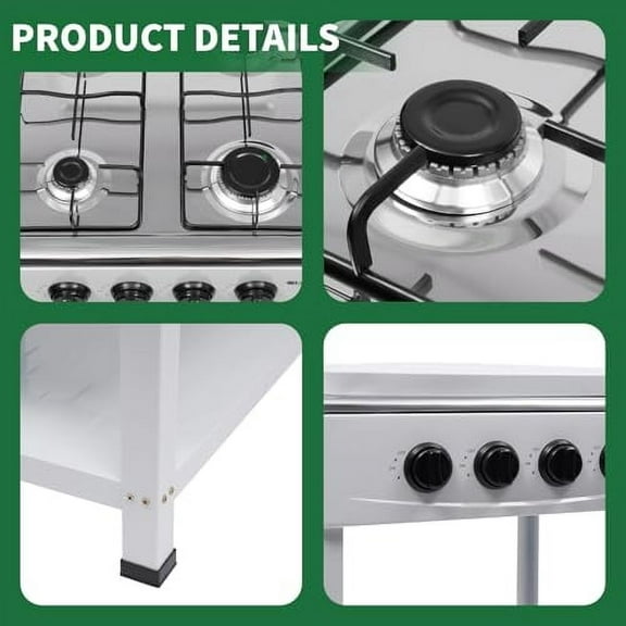 4 Burner Gas Stove with Removable Leg Stand Portable Gas Stove LNG/LPG Auto Ignition for RV, Apartment, Camping, Outdoor Cooking, White