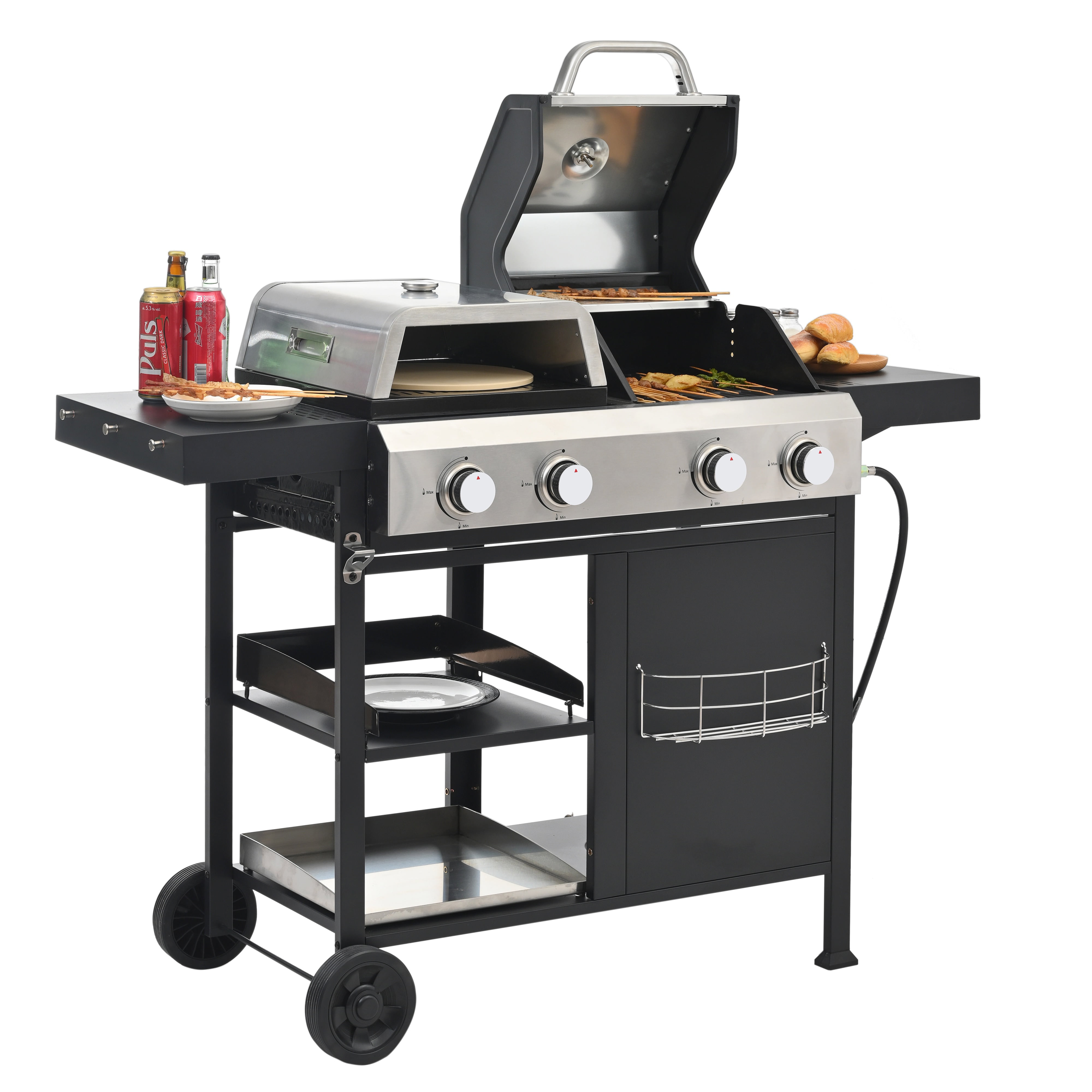 4 Burner Multifunction Propane Gas Grill, 3 IN 1 Gas Grill and Griddle