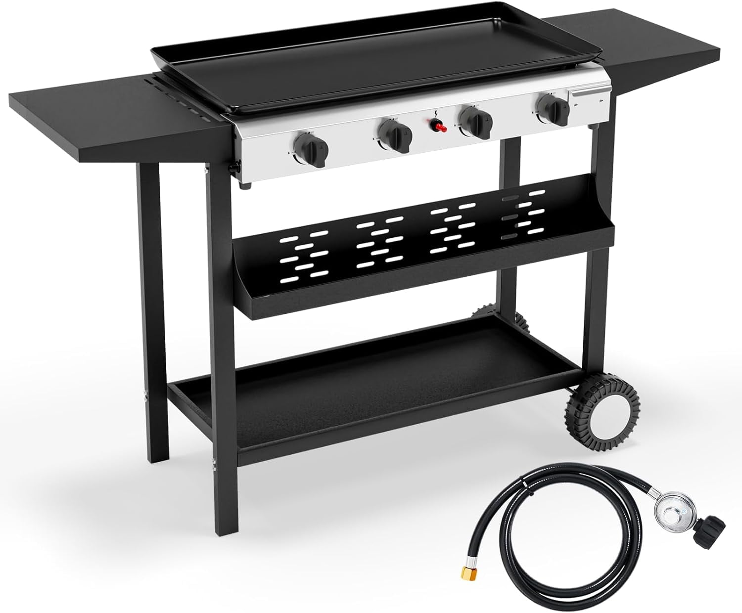 Portable Outdoor 4 Burner Propane Flat Top Gas Grill W/ Wheels, 60K BTU (SAK66104)