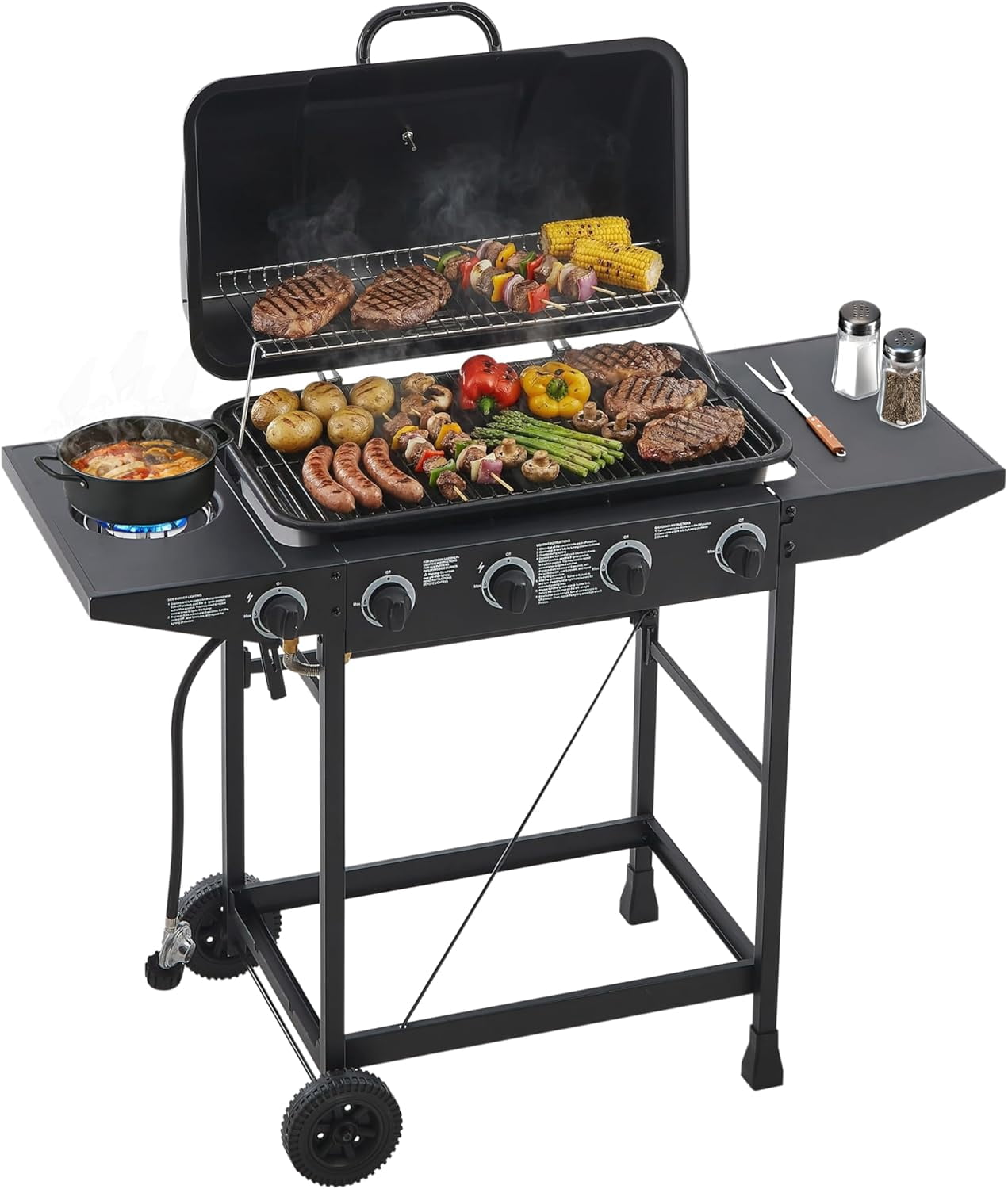 4 Burner Propane Gas Grill, 42,000 BTU Gas Grill with Side Burner, BBQ ...