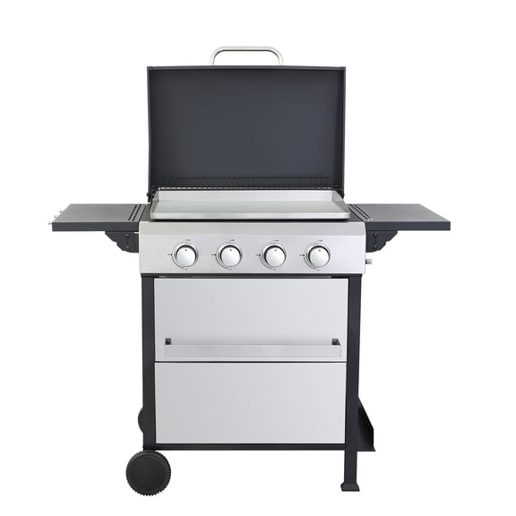 4-Burner Propane Gas Grill, 49200 BTU Output Stainless Steel BBQ Grill with Cast Iron Grids, Foldable Side Tables & Wheels, Portable Outdoor Barbecue for Backyard