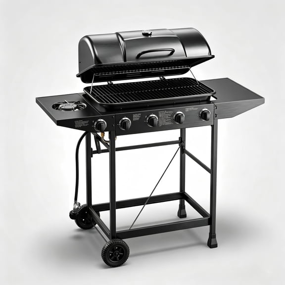 4 Burner Propane Gas Grill with Side Burner, 42000 BTU Outdoor BBQ Grill, 534 Sq.In Cooking Area, Enamel-Coated Grates, Side Tables & Wheels for Patio Backyard Outdoor Cooking