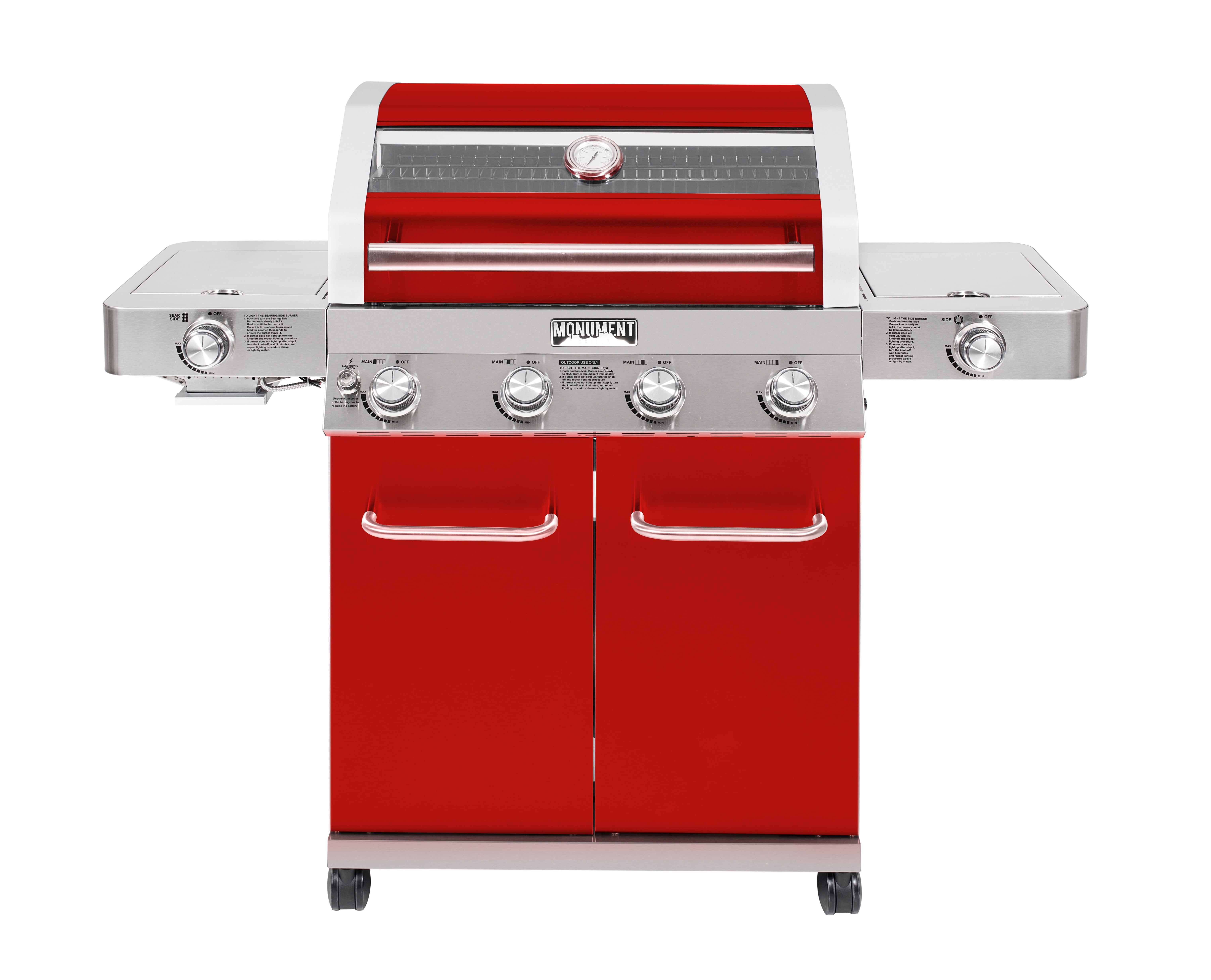 Red Stainless Steel 4-Burner Propane Gas Grill with Side Burner