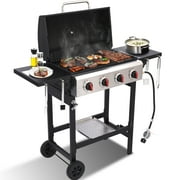 4-Burner Propane Gas Grill with Cast Iron Grate - 40000 BTU Output & Easy-Clean Grease Management for Perfect BBQs 4-Burner