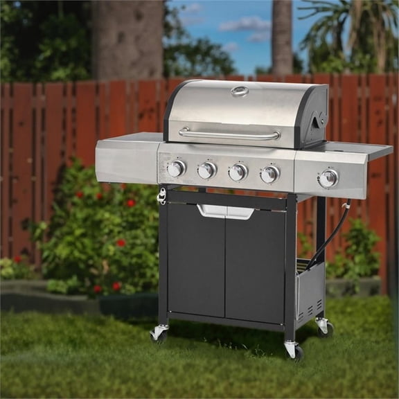 4 Burner Propane Gas Grill with Side Burner Cover Stainless Steel BBQ Grill