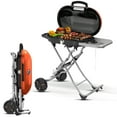 thumbnail image 1 of LHRIVER Portable 348 sq.in Stand-Up Propane Grill, 15000 BTU Folding Gas Grill Cart with Side Table & 2 Wheels for Camping, Patio, Orange, 1 of 10
