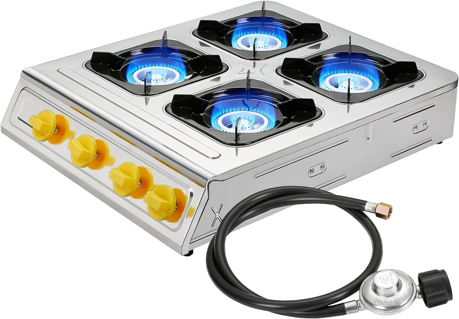 4 Burner Propane Gas Stove 40000 BTU Stainless Steel Cooktop with Enamel Pan Support Electronic Ignition for Camping Outdoor Cooking BBQ Estufa de Gas Porttil Fogn de Gas