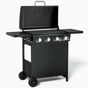4-Burner Propane Grill Smoker, Kingchii 38,000 BTUs Gas Grill with Foldable Side Tables, Built-in Thermometer for Outdoor Grilling, BBQs and Camping