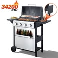 thumbnail image 1 of 4 Burner Stainless Steel Propane Gas Grill, Barbecue Gas Grill with Side Table and Thermometer, 34000BTU Outdoor BBQ Camping Grill, 1 of 7