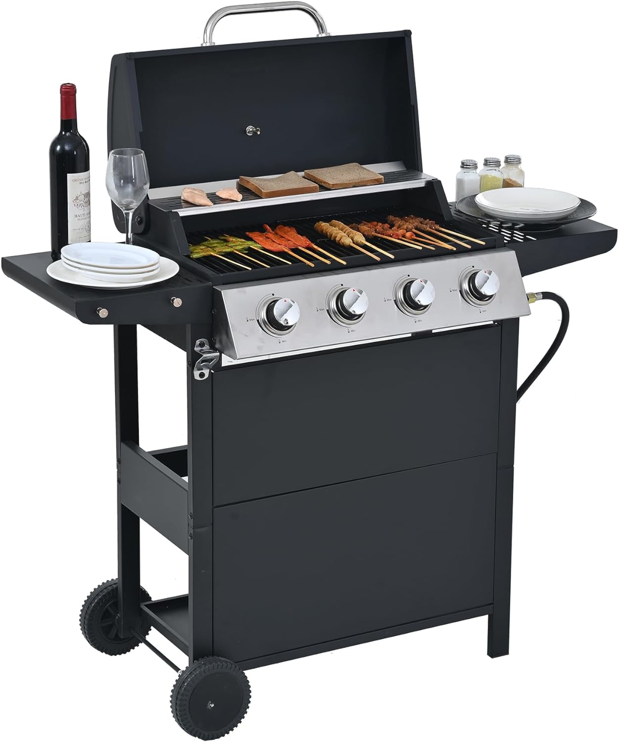 4 Burners BBQ Propane Gas Grill, 34,200 BTU Output Stainless Steel
