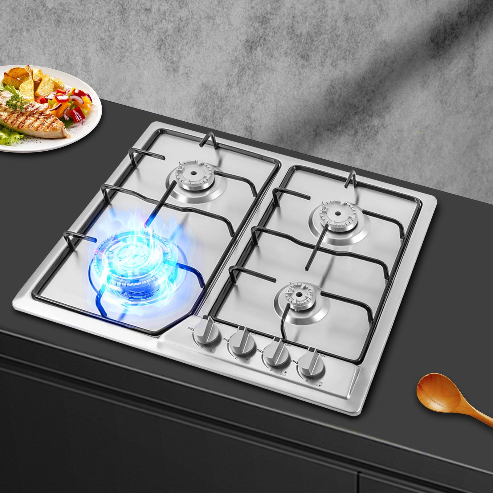 4 Burners Built-in Stainless Steel Gas Cooktop Natural Gas Stove Top for Domestic Commercial Cooking