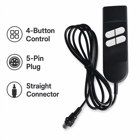 4 Button Electric Recliner Remote Control with 5-Pin Straight Plug, Universal Lift Chair Hand Controller for Power Sofa