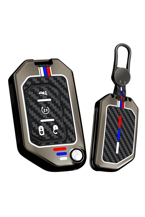 4 Button Flip Key Fob Cover Compatible with Jeep Gladiator JT Sahara JLU 2018-2023 Fit for Jeep Wrangler JL JLU Rubicon Accessories Leather& Zinc Alloy Key Shell with Keychains-4 Button