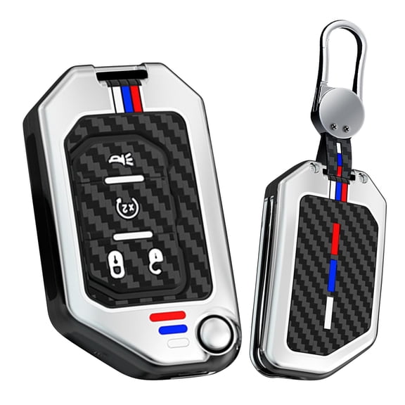 4 Button Flip Key Fob Cover Compatible with Jeep Gladiator JT Sahara JLU 2018-2023 Fit for Jeep Wrangler JL JLU Rubicon Accessories Leather& Zinc Alloy Key Shell with Keychains-4 Button