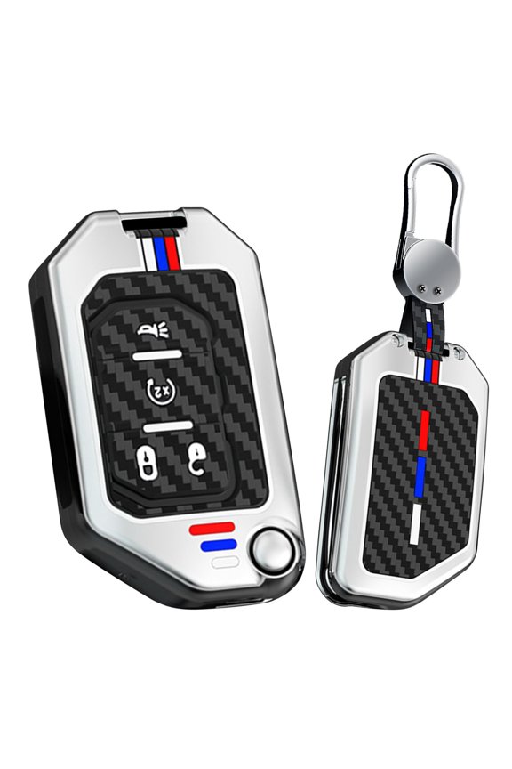 4 Button Flip Key Fob Cover Compatible with Jeep Gladiator JT Sahara JLU 2018-2023 Fit for Jeep Wrangler JL JLU Rubicon Accessories Leather& Zinc Alloy Key Shell with Keychains-4 Button