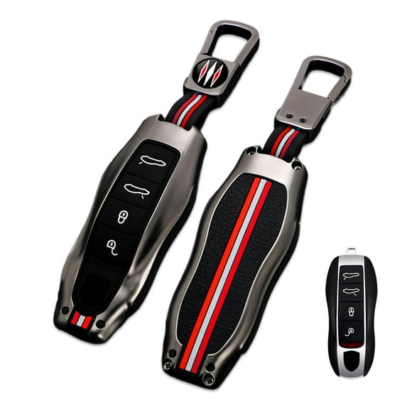 4-Button Key Fob Case for Porsche – Zinc Alloy Protective Shell Fits Cayenne, Panamera, Macan, 718, 911, 918, Boxster, Cayman