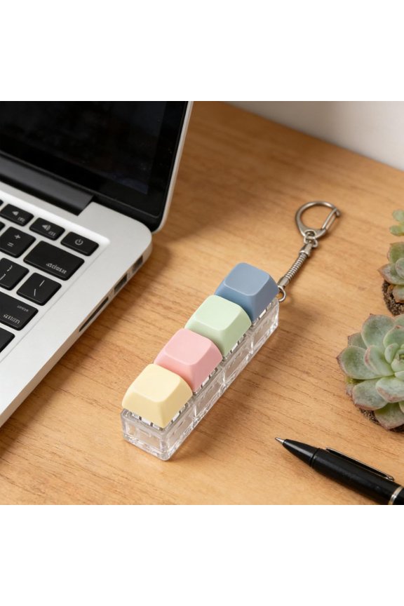 4-Button Keyboard Clicker Keychain, Pastel Mechanical Switch Finger Gadget, Portable Desk Accessory & Novelty Backpack Ornament for Adults (1 Pc)