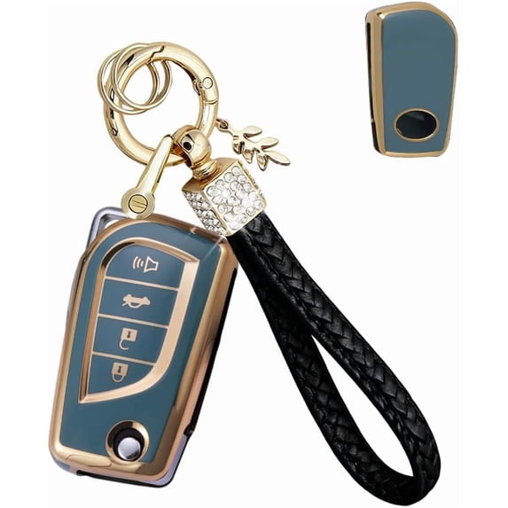 4‑Button Remote Key Fob Protector Case & Keychain Compatible with Toyota Camry SE/LE, Corolla SE/LE, Highlander, C‑HR, Fortuner, 2018‑2025