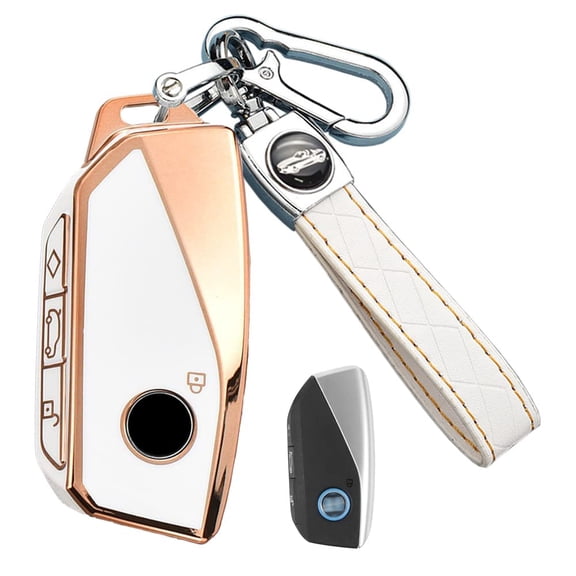 4 Button Smart Key Fob Cover for BMW I7 M Sport 2023 X7 X1 IX M5 7 Series 735Li 740 Accessorie Keyless Full Coverd Key Case with Leather Keychain