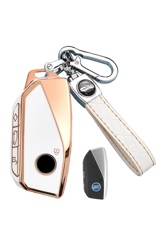 4 Button Smart Key Fob Cover for BMW I7 M Sport 2023 X7 X1 IX M5 7 Series 735Li 740 Accessorie Keyless Full Coverd Key Case with Leather Keychain