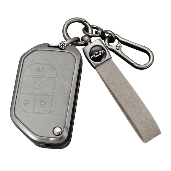 4 Buttons Key Cover Case, Zinc Alloy Metal Key Fob Case Protector Shell Compatible with Jeep Wrangler JL JLU Rubicon Gladiator JT Sahara JLU 2018-2021 4 Buttons