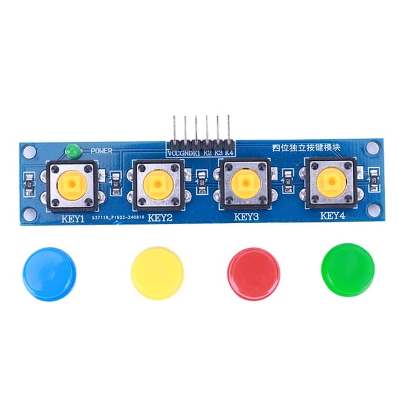4 Buttons Keyboard Module with Hat Keypad, 3.3-5V Digital Output Keypad Module for ARM Raspberry Pi Arduino (Mix Color)
