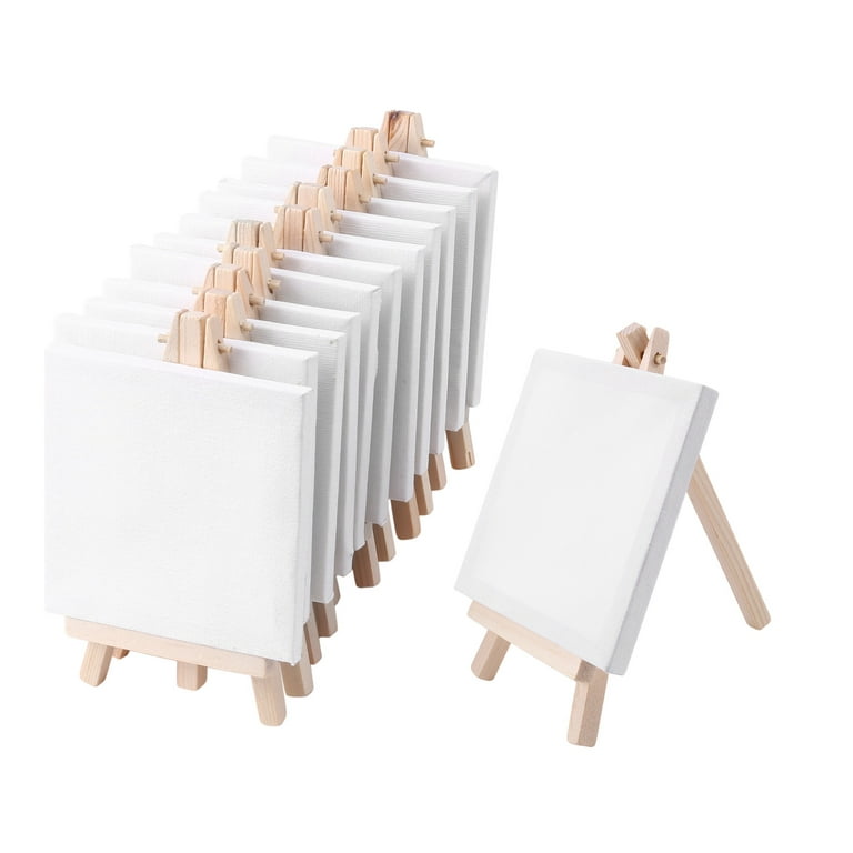 4 By 4 Inch Mini Canvas And 8*16cm Mini Wood Easel Set For Painting Drawing  School Student Artist Supplies, 12 Pack