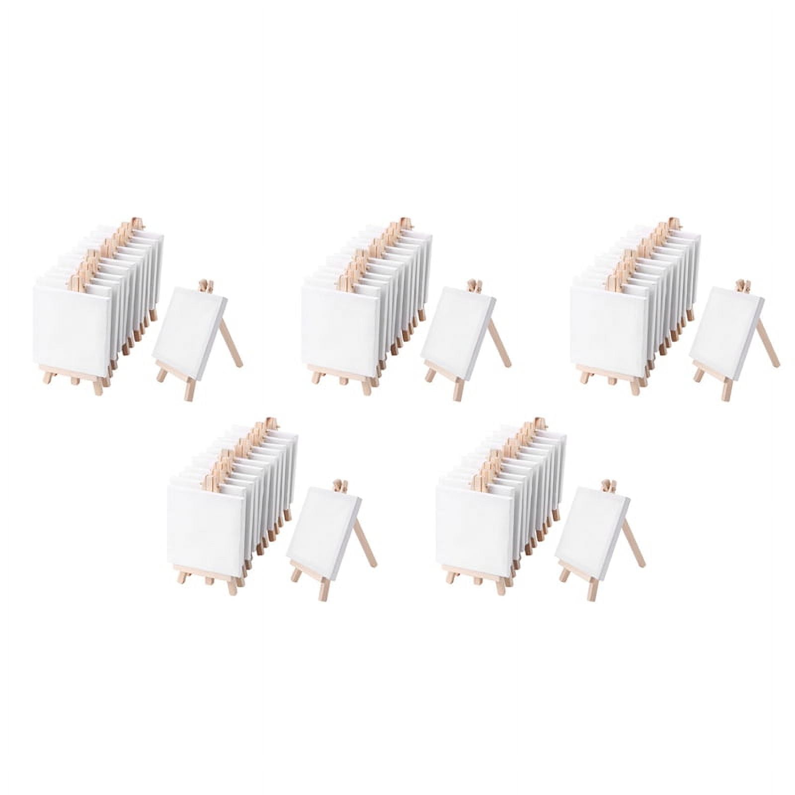 4 By 4 Inch Mini Canvas and 8 X 16cm Mini Wood Easel Set for Painting Drawing School Student Artist Supplies, 60 Pack