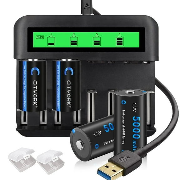 4 C Size High Capacity Low Self Discharge 1.2v Ni-MH Rechargeable Batteries with 8 Slots Intelligent Fast LCD Indicator USB Battery Charger For 1.2V AA AAA C D Size Ni-MH Batteries