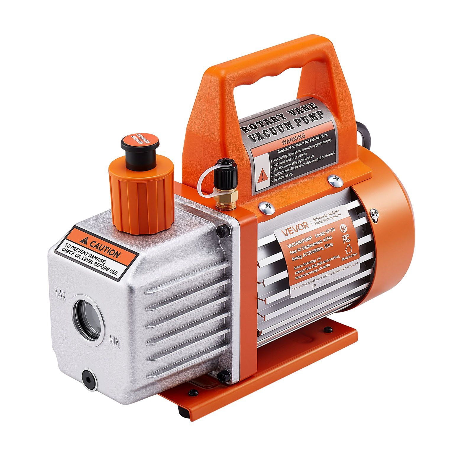 4 CFM 1/3 Horsepower Single Stage Rotary Vane Vacuum Pump and Manifold Gauge Kit for HVAC System Maintenance