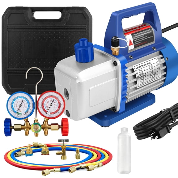 4 CFM AC Vacuum Pump and Gauge Set, for Mini Split/HVAC/Auto Systems,Manifold Gauge Kit Compatible with R134a R12 R22 R502, with R134a Can Tap