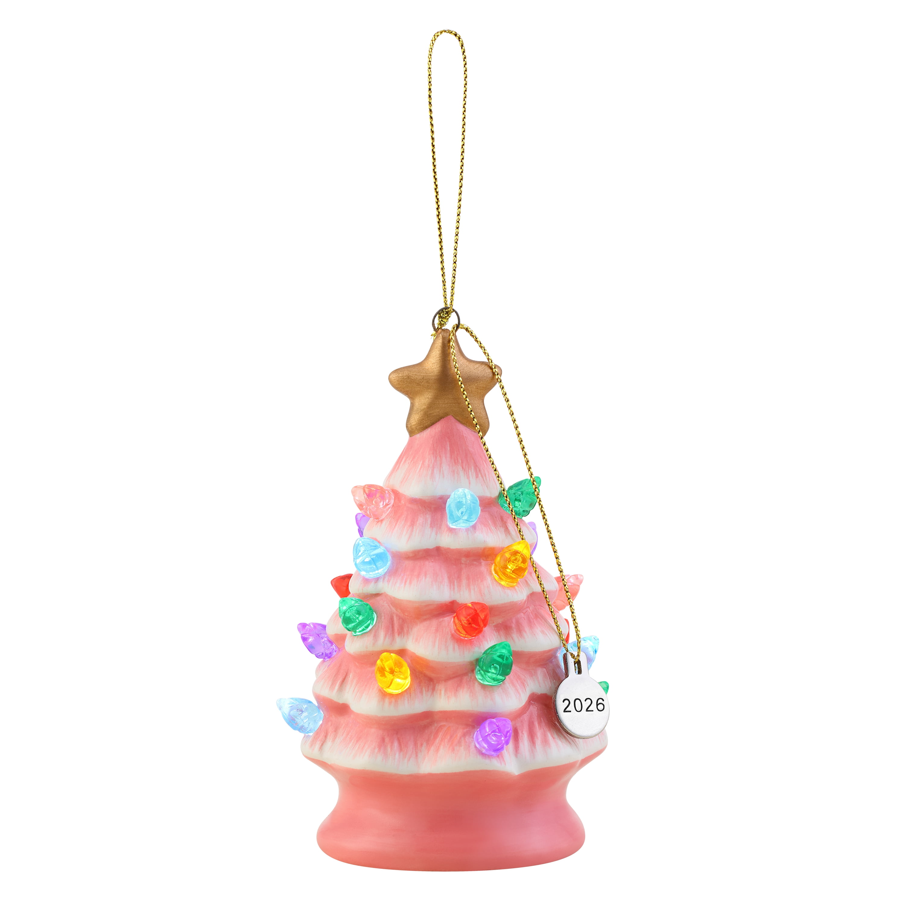Mr. Christmas 4" Nostalgic Ceramic Lit Tree Ornament Decoration, Pink