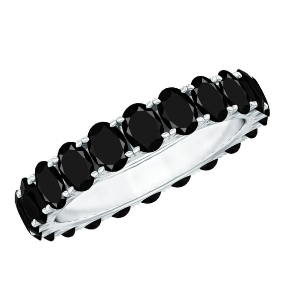 Rosec Jewels Natural Black Onyx Eternity Ring for Women - Wedding Anniversary Ring - AAA Quality - Ready to Gift with Jewelry Box, 14K White Gold, US 9.50