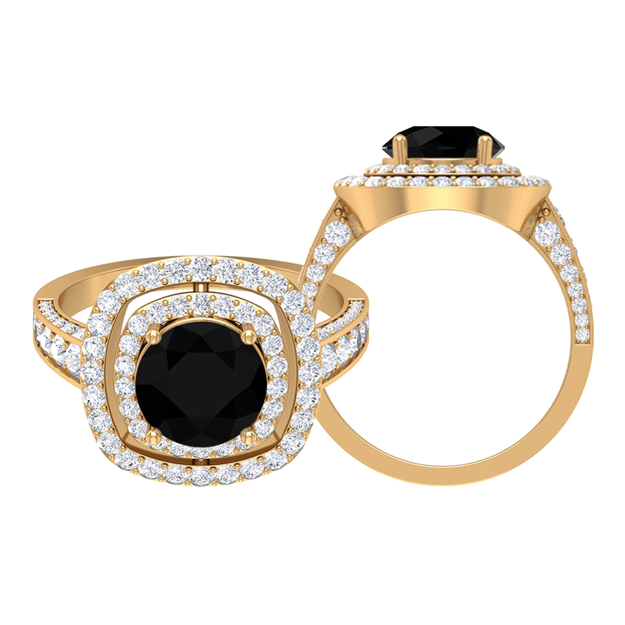 4 CT Certified Lab Created Black Diamond Ring with Zircon Double Halo ...