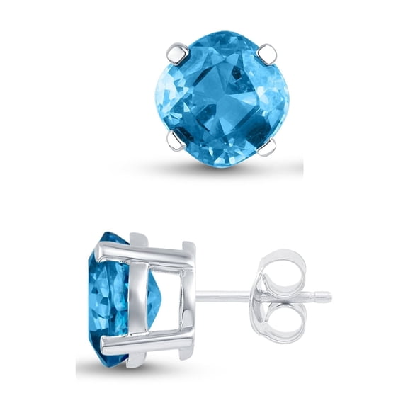 4 CT Cushion Shape Simulated Blue Aquamarine Prong Set Stud Earrings In 14K White Gold Plated C87